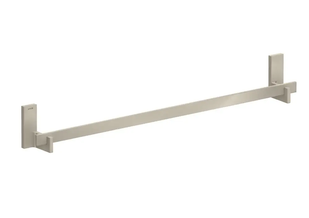 Badetuchhalter aus gebürstetem Nickel von AXOR, mit rechteckiger Form und zwei Wandbefestigungen.